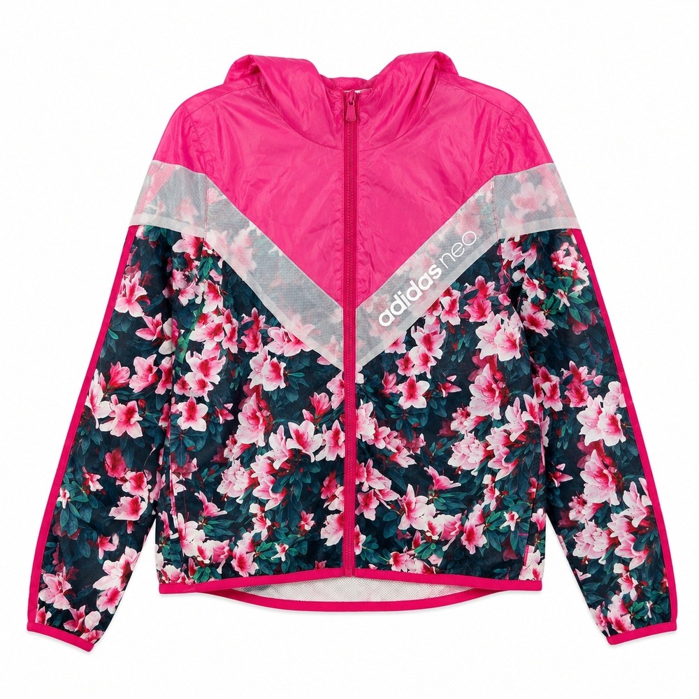 Adidas Neo Floral Windbreaker Jacket Women's Small Mesh Chevron Hooded